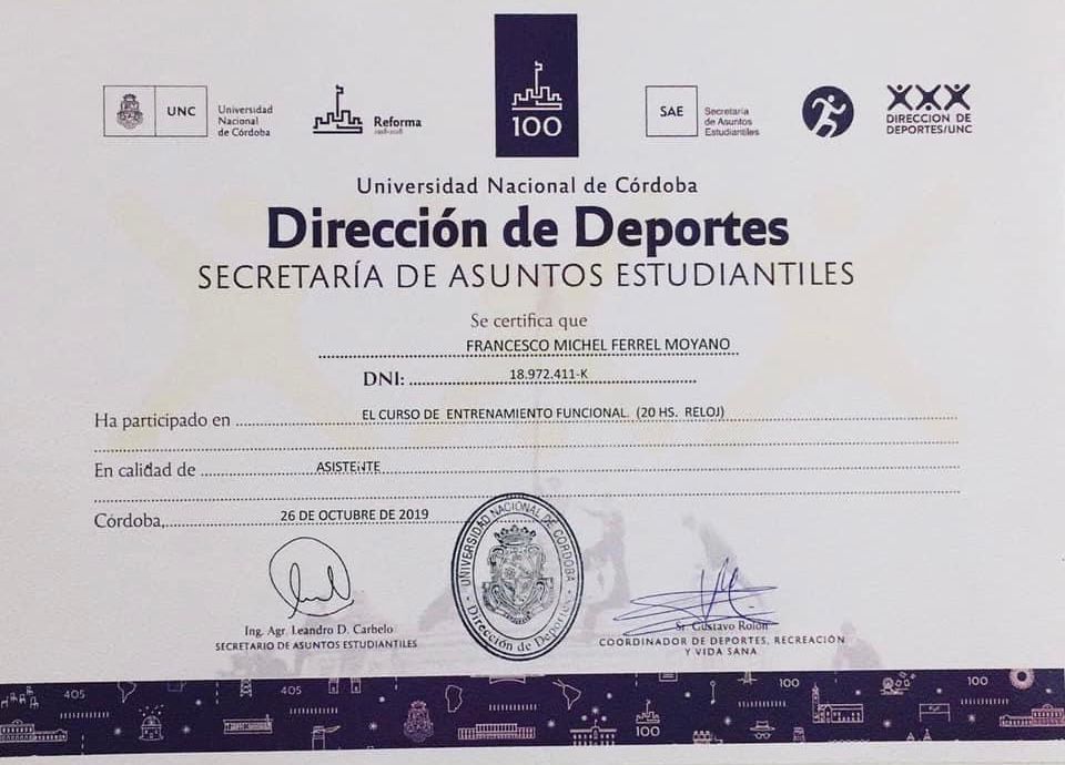 Certificado Entrenamiento Funcional Certificado Entrenamiento Funcional