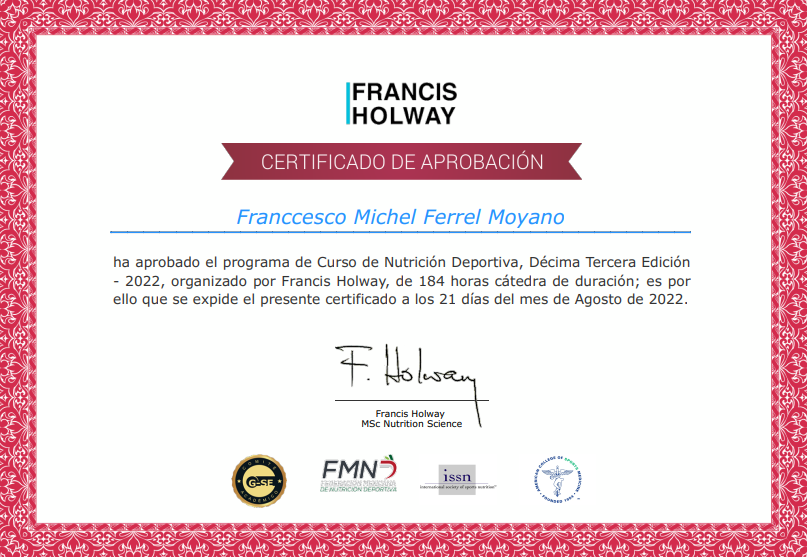 Certificado Nutrición Deportiva Certificado Nutrición Deportiva