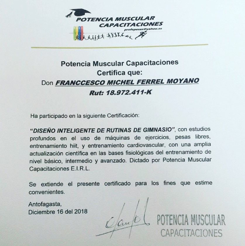 Certificado Potencia Muscular Certificado Potencia Muscular
