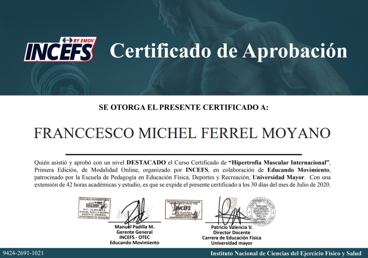 Certificado de Hipertrofia Muscular Certificado de Hipertrofia Muscular