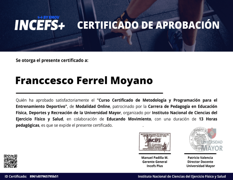Certificado aprobación Entrenamiento Deportivo Certificado aprobación Entrenamiento Deportivo