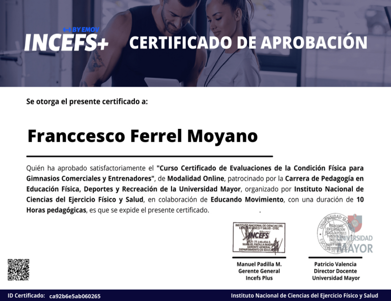 Certificado Evaluación de Condición Física en Gimnasios Certificado Evaluación de Condición Física en Gimnasios