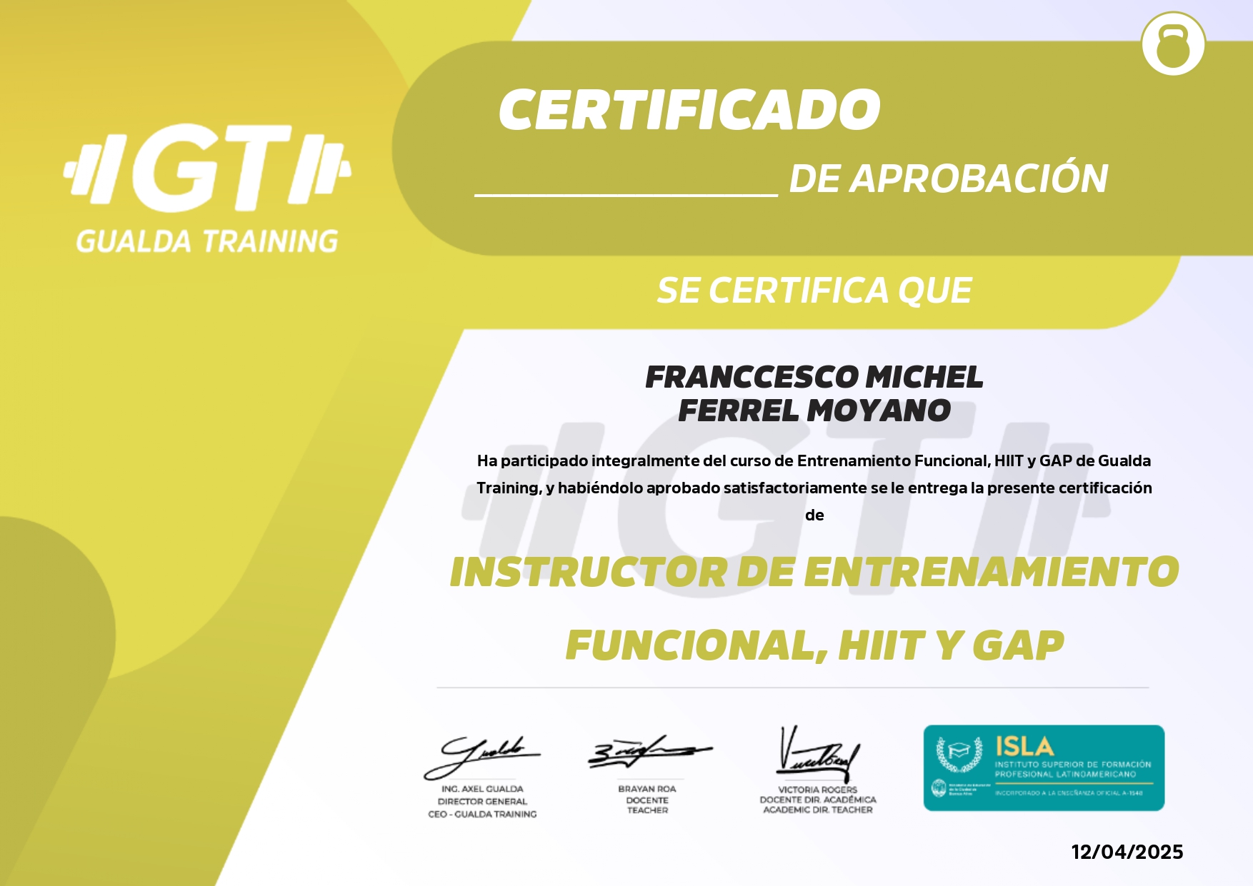 Certificado Entrenamiento Funcional, HIIT y GAP Certificado Entrenamiento Funcional, HIIT y GAP