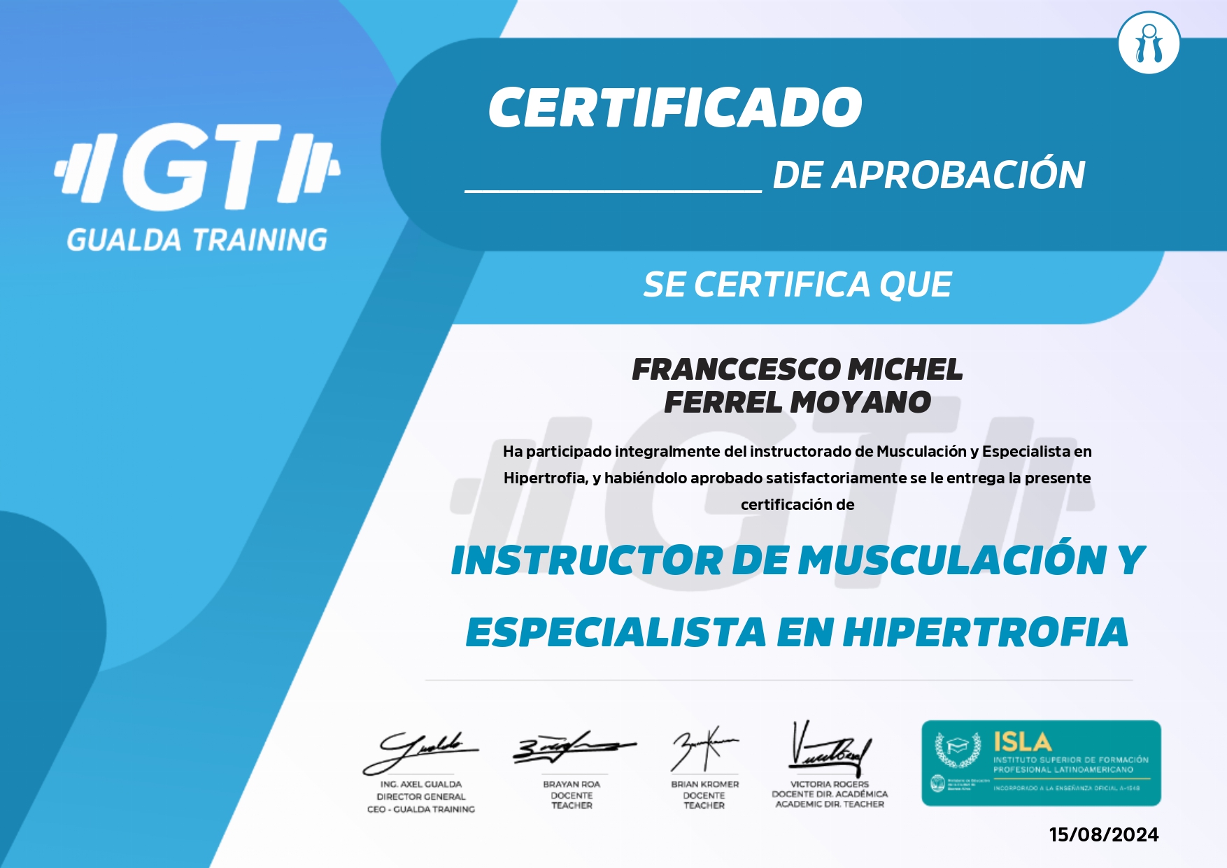 Instructorado de musculación y especialista en hipertrofia Instructorado de musculación y especialista en hipertrofia
